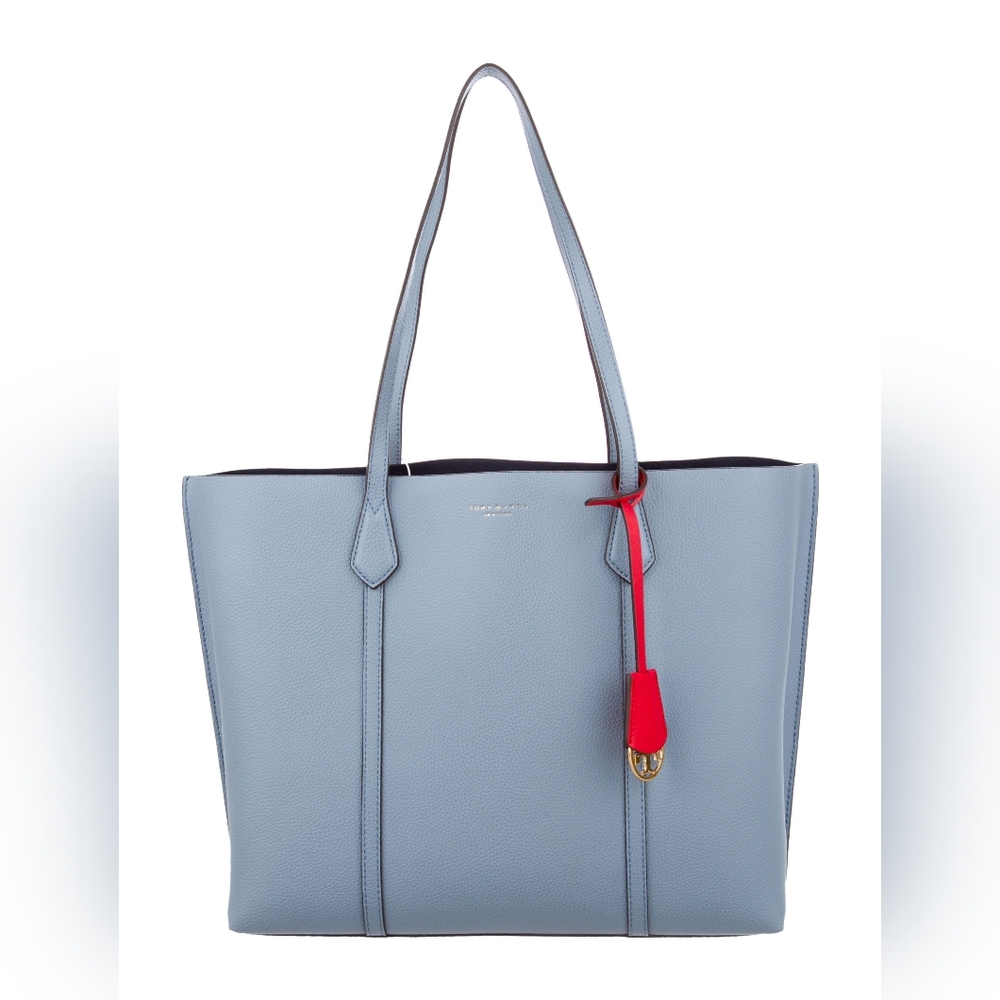 Tory Burch Perry Triple-Compartment Large Tote Leather Blue Cloud